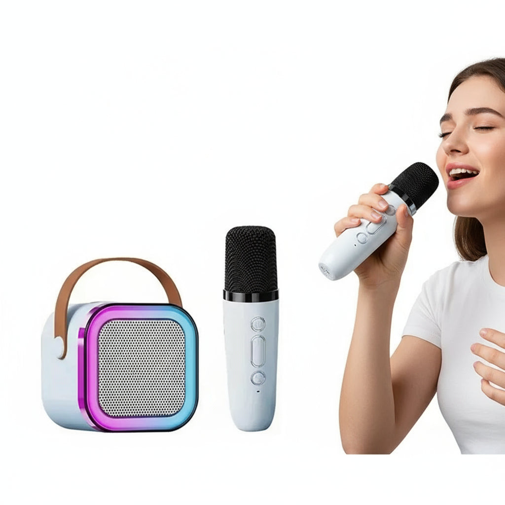 K12 Karaoke Machine with 1/2 Wireless Microphones Portable 5.3 PA Bluetooth Speaker System RGB Lights Audio Home KTV Kid Gifts