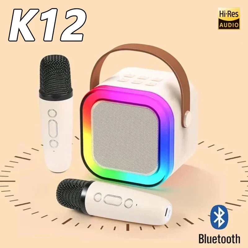 K12 Karaoke Machine with 1/2 Wireless Microphones Portable 5.3 PA Bluetooth Speaker System RGB Lights Audio Home KTV Kid Gifts