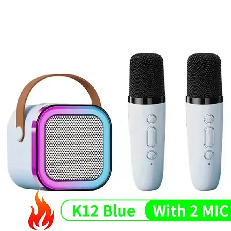 K12 Karaoke Machine with 1/2 Wireless Microphones Portable 5.3 PA Bluetooth Speaker System RGB Lights Audio Home KTV Kid Gifts