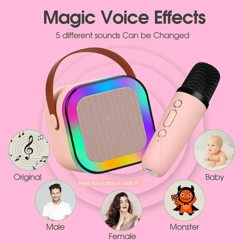 K12 Karaoke Machine with 1/2 Wireless Microphones Portable 5.3 PA Bluetooth Speaker System RGB Lights Audio Home KTV Kid Gifts